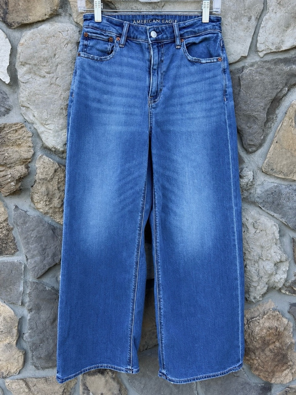 American Eagle Super High Rise Baggy Wide Leg Jeans Size 2 Short Trendy Denim